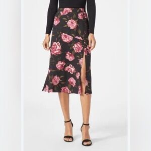 JustFab Asymmetrical Hem Midi Skirt with Pink Floral Design Women’s Size Large